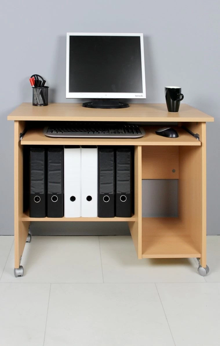 Bureau Norbert 90cm Met Wieltjes - Beuk 4 Bureau Norbert 90cm Met Wieltjes - Beuk - Afbeelding 2