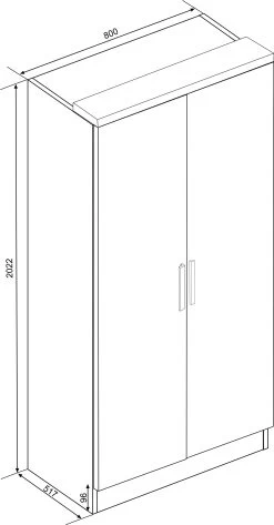Kledingkast Ramos 80cm Met 2 Deuren - Eik -Collectie Slaapkamermeubels 1016BLANCO 1016CEREZO 1016MOLINA 1016ROBLE 1016WENGUE 300 0537
