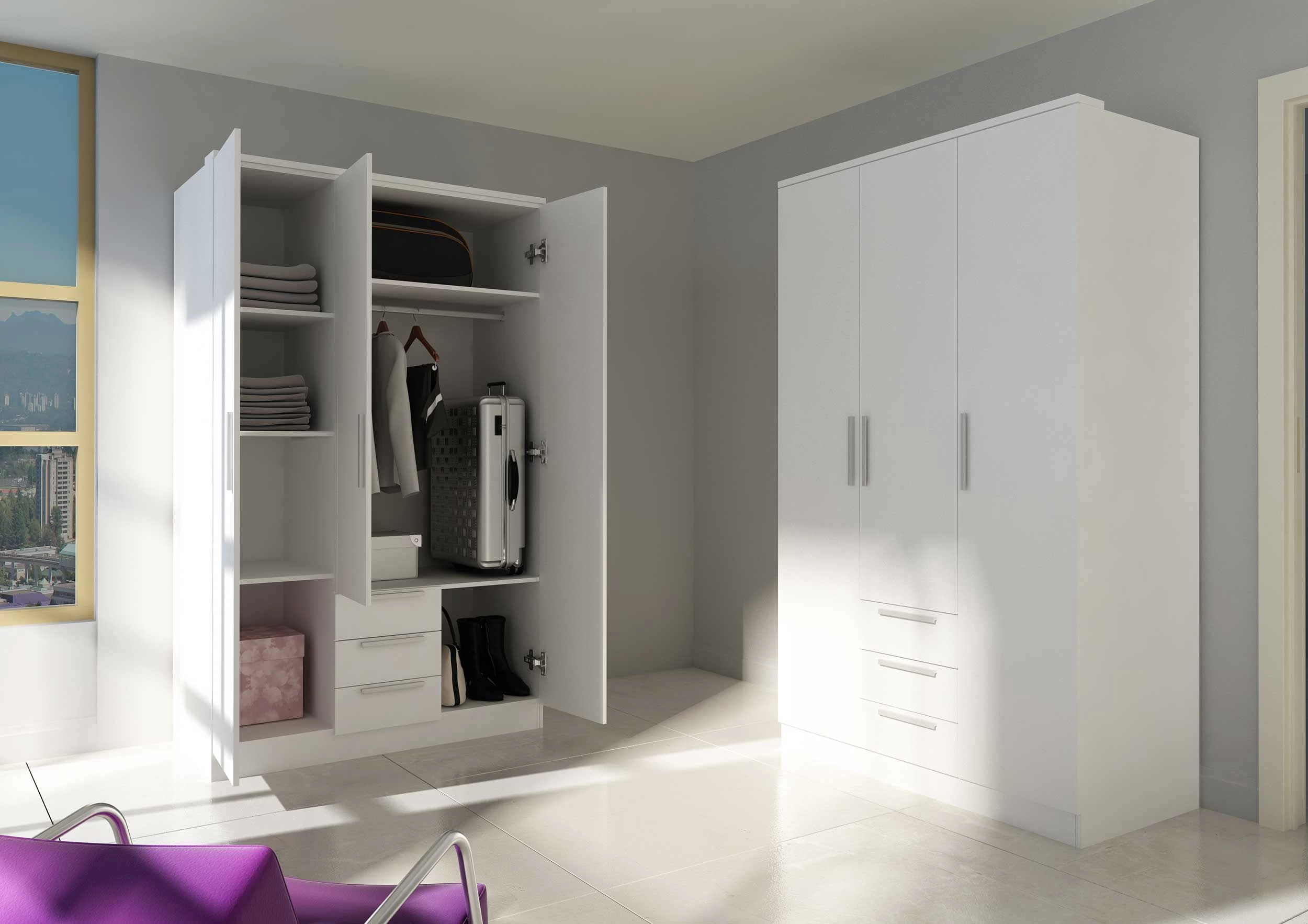 Kledingkast Ramos 120cm Met 3 Deuren & 3 Laden - Wit 5 Kledingkast Ramos 120cm Met 3 Deuren & 3 Laden - Wit - Afbeelding 3