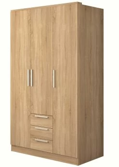 Kledingkast Ramos 120cm Met 3 Deuren & 3 Laden - Eik -Collectie Slaapkamermeubels 1019ROBLE 100 eea0