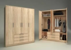 Kledingkast Ramos 160cm Met 4 Deuren & 3 Laden - Eik 13 Kledingkast Ramos 160cm Met 4 Deuren & 3 Laden - Eik -Collectie Slaapkamermeubels 1021ROBLE 001 10db