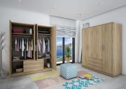 Kledingkast Ramos 160cm Met 4 Deuren & 3 Laden - Eik 12 Kledingkast Ramos 160cm Met 4 Deuren & 3 Laden - Eik -Collectie Slaapkamermeubels 1021ROBLE 003 387c