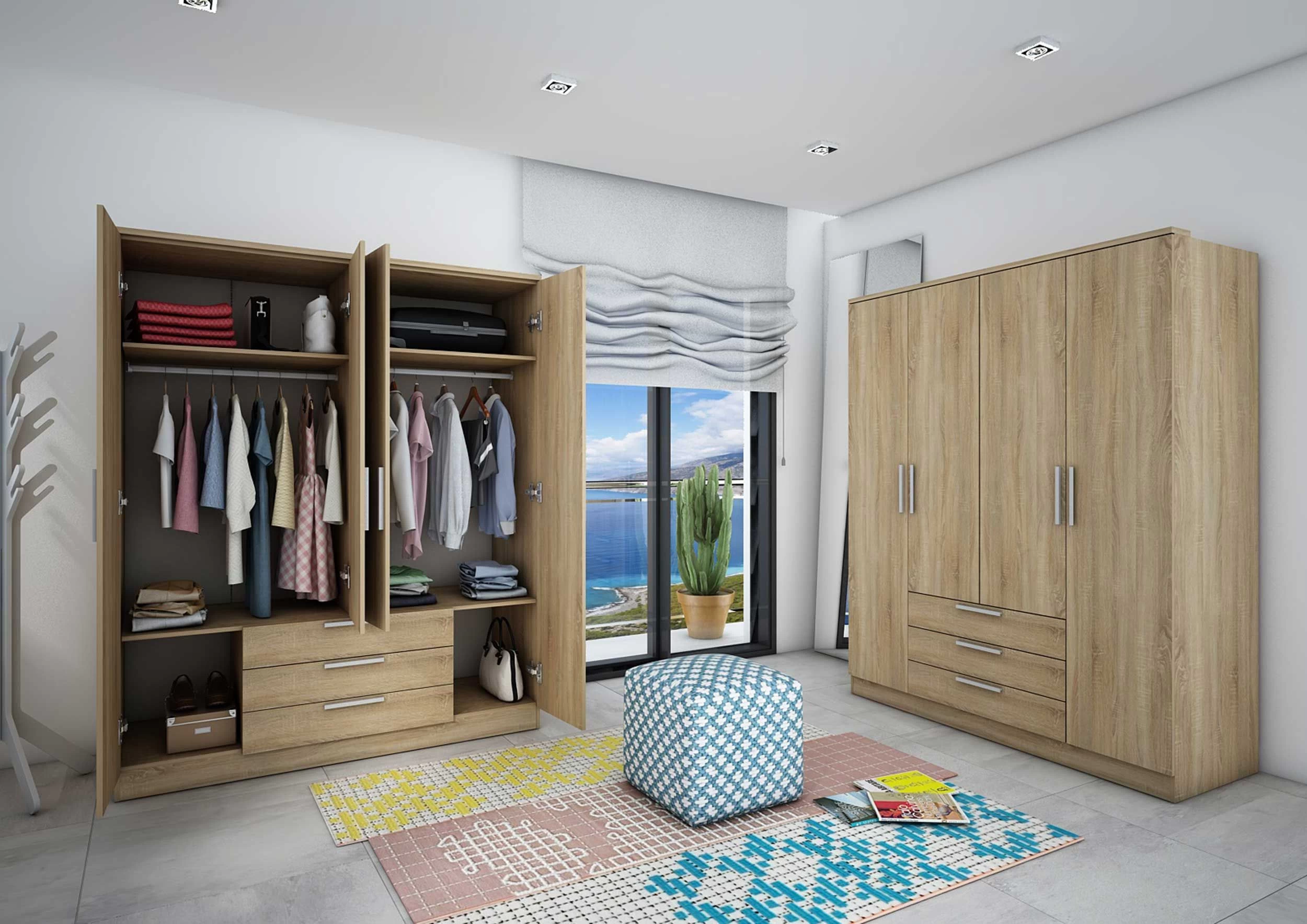 Kledingkast Ramos 160cm Met 4 Deuren & 3 Laden - Eik 6 Kledingkast Ramos 160cm Met 4 Deuren & 3 Laden - Eik - Afbeelding 4