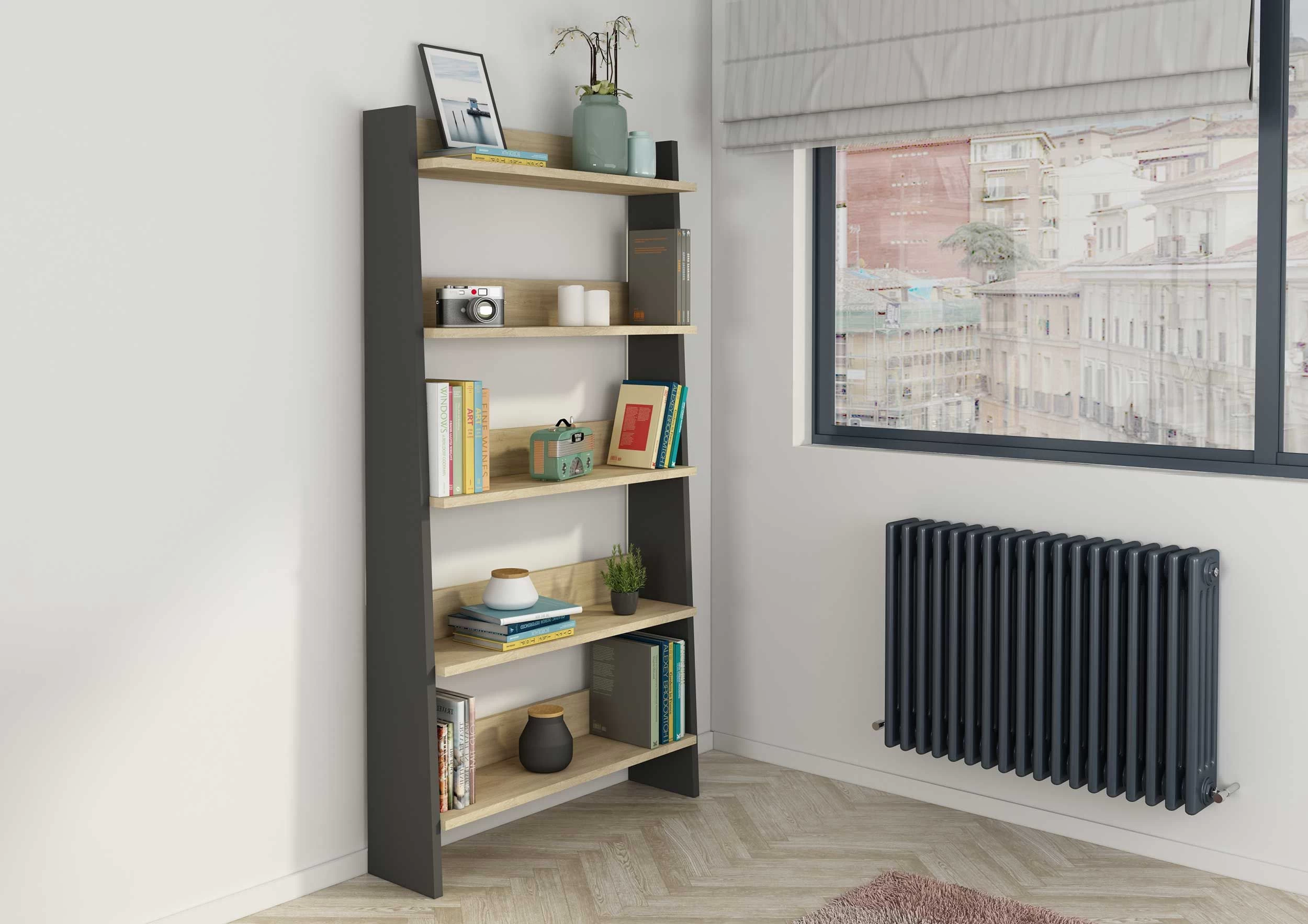 Boekenkast Quinty 95cm 5 Legplanken - Grijs/ Eik Decor 5 Boekenkast Quinty 95cm 5 Legplanken - Grijs/ Eik Decor - Afbeelding 3