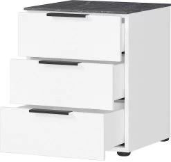 Nachtkastje Karsten - Wit/marmer -Collectie Slaapkamermeubels 1479 585 pe open b cut 0b62