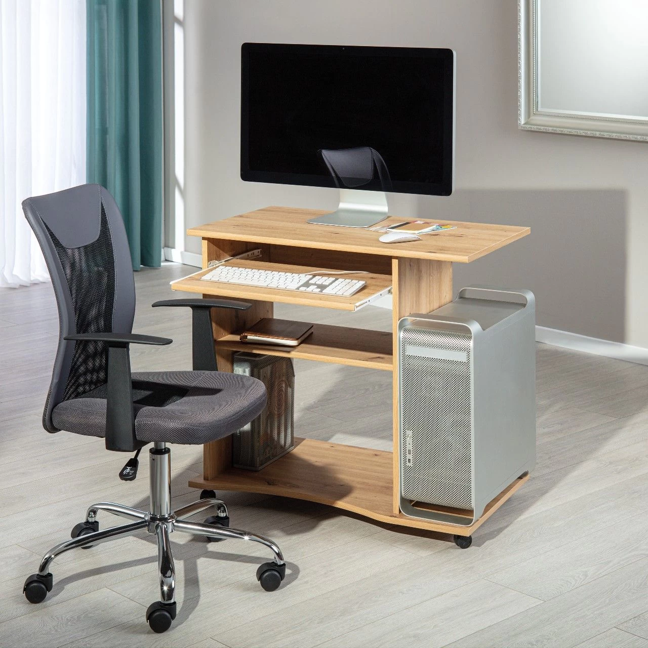 Computertafel Op Wielen Janus 80cm - Artisan Eik 3 Computertafel Op Wielen Janus 80cm - Artisan Eik