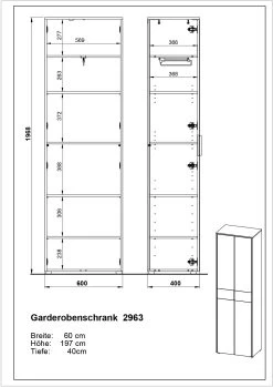 Garderobekast Beck 2 Deuren 60 Cm - Eik/grafiet 11 Garderobekast Beck 2 Deuren 60 Cm - Eik/grafiet -Collectie Slaapkamermeubels 2963 BEM d7fe