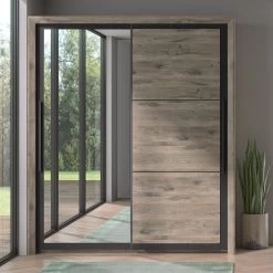 Kledingkast East Met 2 Schuifdeuren En Spiegel - Donkere Eik