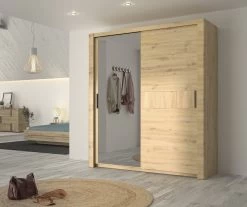 Kledingkast Attitude 191cm Met 2 Deuren & Spiegel - Eik -Collectie Slaapkamermeubels 2 CONFIDENCE CH2T MH2T 02 A 04 c808