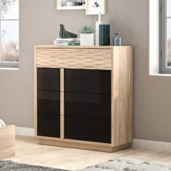 Commode Alto 89cm, 4 Lades - Sonoma Eik/zwart