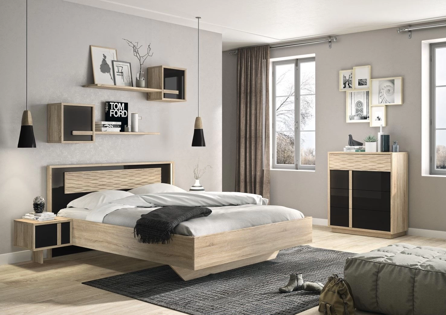 Commode Alto 89cm, 4 Lades - Sonoma Eik/zwart 4 Commode Alto 89cm, 4 Lades - Sonoma Eik/zwart - Afbeelding 2