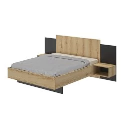 Bed Marzano 140x190cm Met Twee Nachttafeltjes - Helvezia Eik -Collectie Slaapkamermeubels 2 MIMIZAN CH3C MH3C 05 1H3C104 02 713a
