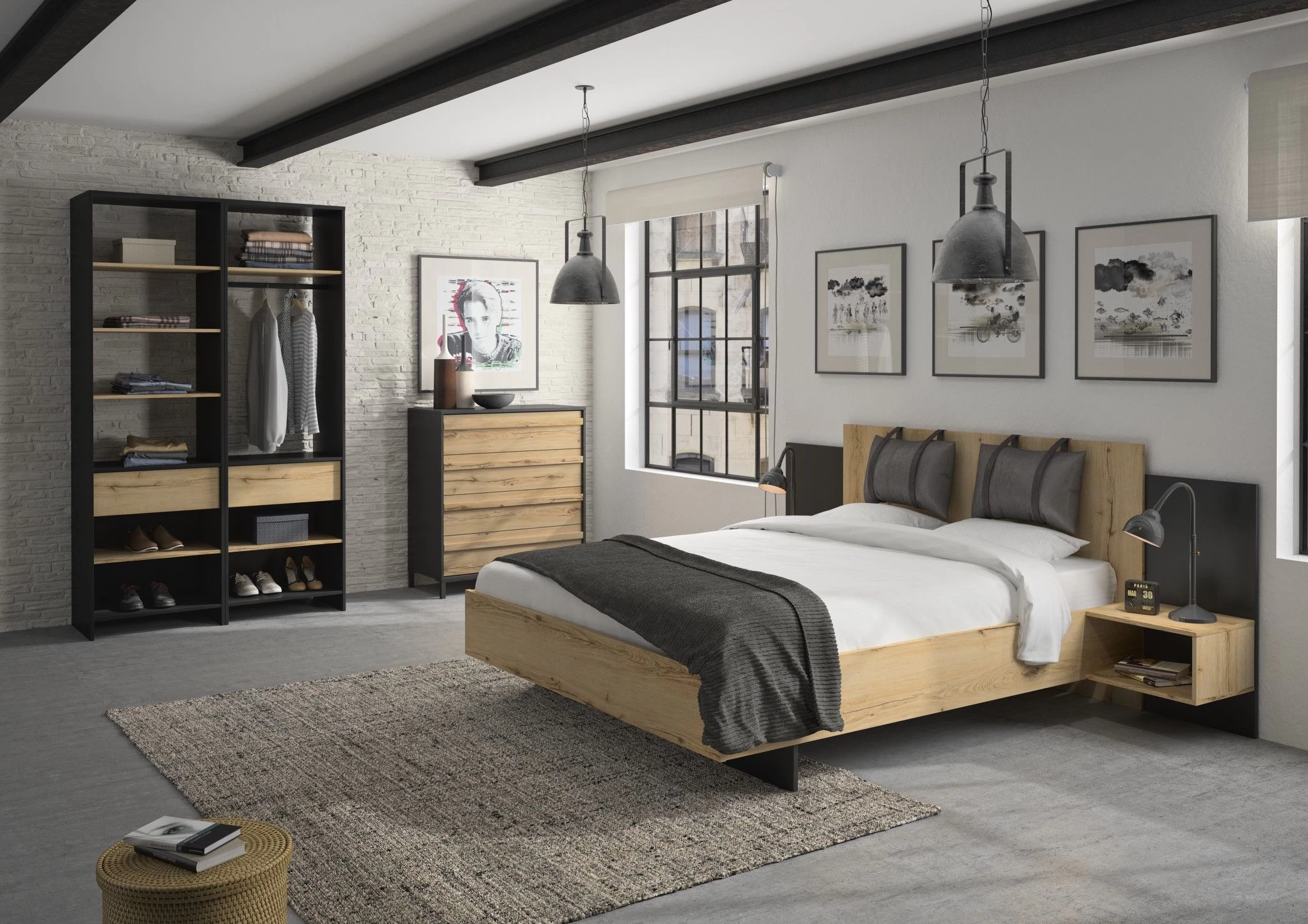 Bed Marzano 180x200cm Met Twee Nachttafeltjes - Helvezia Eik 6 Bed Marzano 180x200cm Met Twee Nachttafeltjes - Helvezia Eik - Afbeelding 4