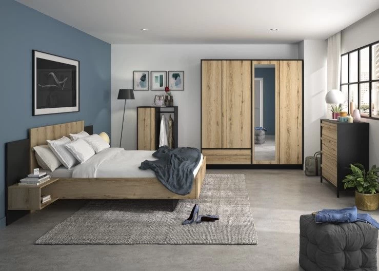 Bed Marzano 180x200cm Met Twee Nachttafeltjes - Helvezia Eik 4 Bed Marzano 180x200cm Met Twee Nachttafeltjes - Helvezia Eik - Afbeelding 2