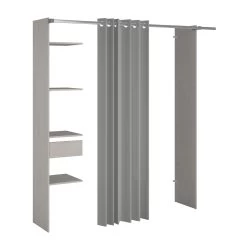 Kledingkast Botan 200 Cm-met Gordijn, 4 Legplanken,1 Lade-grijs