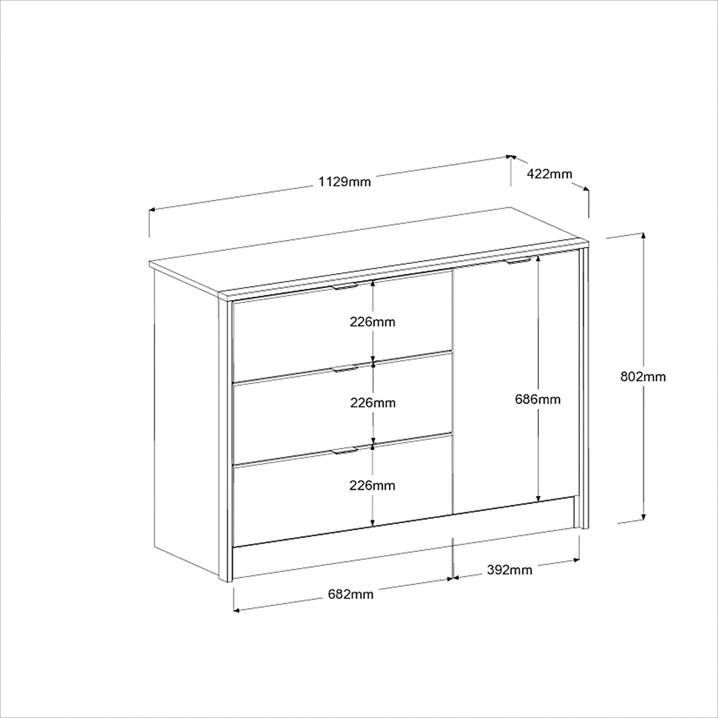 Commode Yuri 113cm, 1 Deur & 3 Lades - Antraciet/eik Decor 5 Commode Yuri 113cm, 1 Deur & 3 Lades - Antraciet/eik Decor - Afbeelding 3