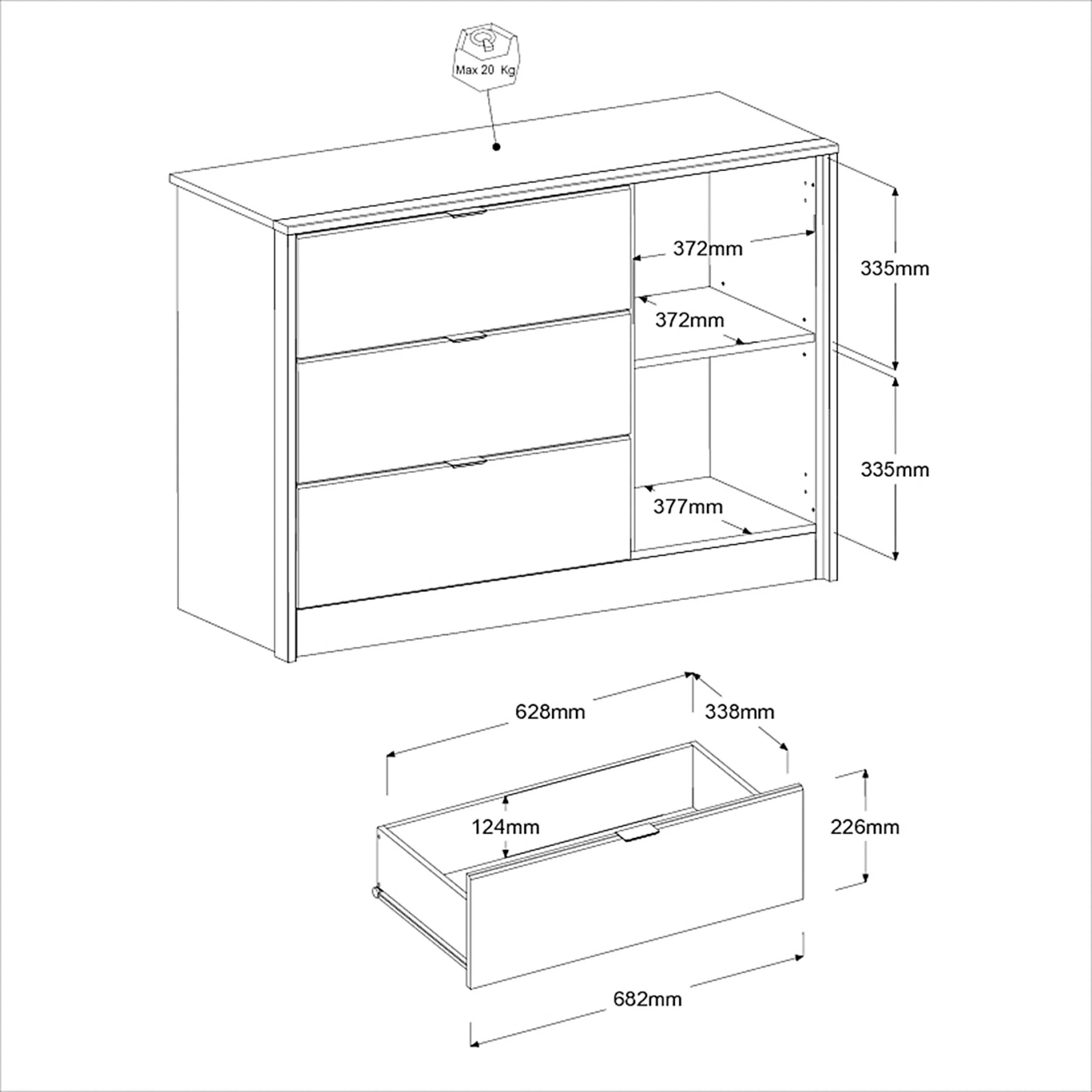 Commode Yuri 113cm, 1 Deur & 3 Lades - Antraciet/eik Decor 4 Commode Yuri 113cm, 1 Deur & 3 Lades - Antraciet/eik Decor - Afbeelding 2