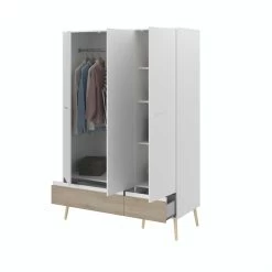 Kledingkast Hardy 135cm Met 3 Deuren - Wit/eik -Collectie Slaapkamermeubels 3500 AR3P STYLE D 4061