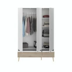 Kledingkast Hardy 135cm Met 3 Deuren - Wit/eik -Collectie Slaapkamermeubels 3500 AR3P STYLE F c6c9