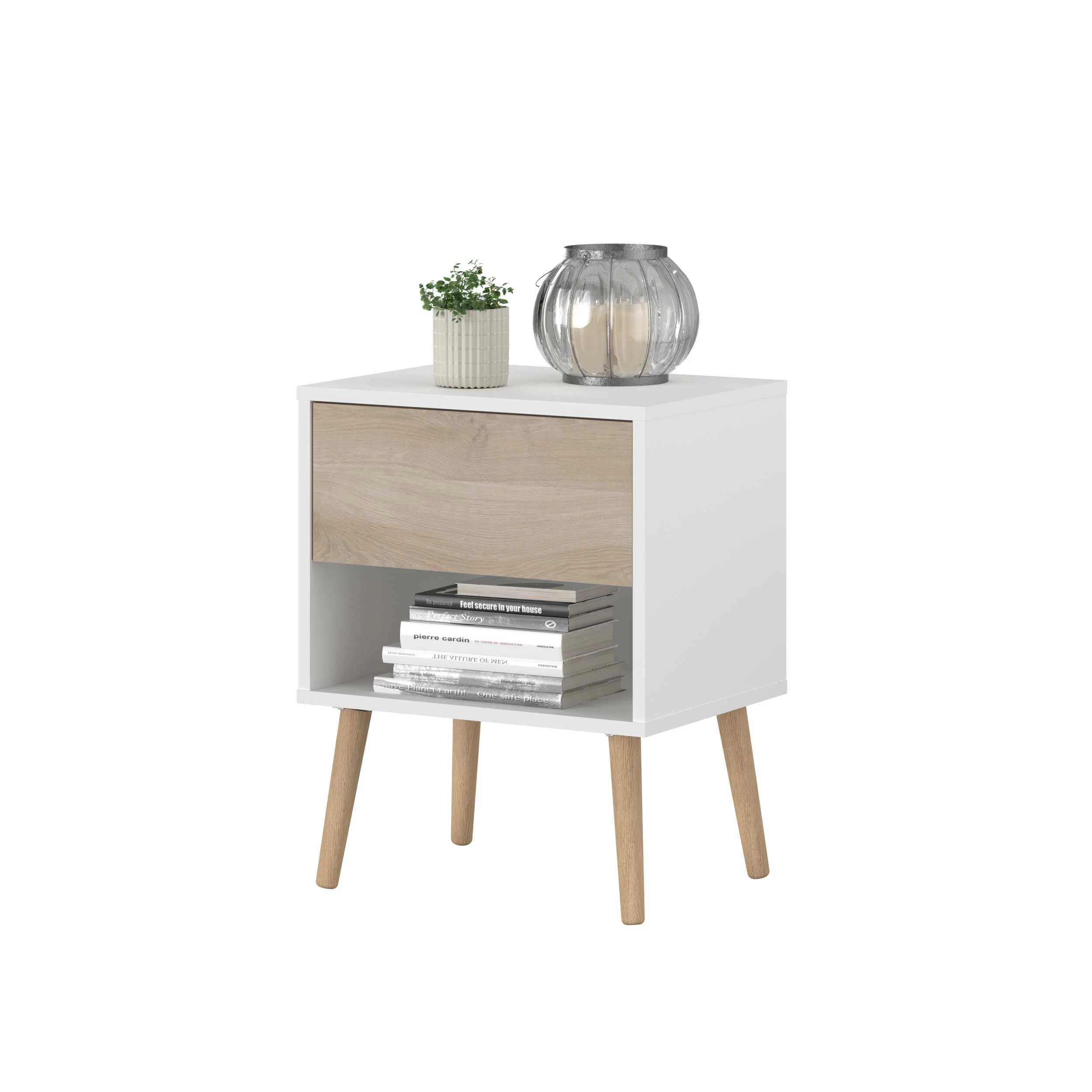 Nachtkastje Hardy 44cm 1 Lade - Wit/eik 16 Nachtkastje Hardy 44cm 1 Lade - Wit/eik - Afbeelding 14