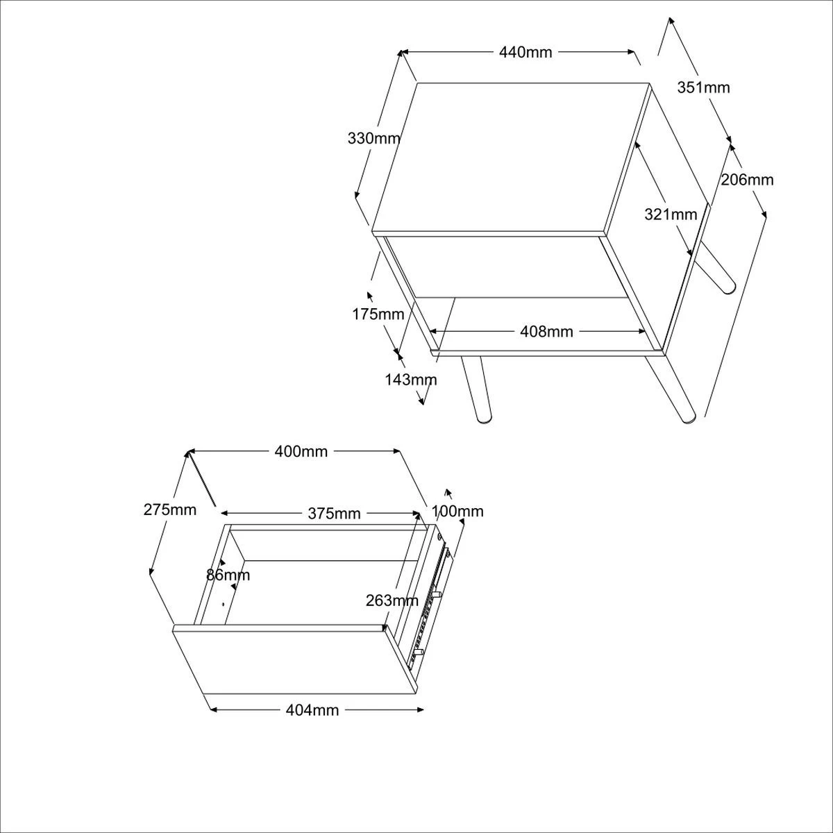 Nachtkastje Hardy 44cm 1 Lade - Wit/eik 4 Nachtkastje Hardy 44cm 1 Lade - Wit/eik - Afbeelding 2