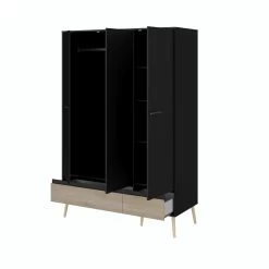 Kledingkast Hardy 135cm Met 3 Deuren - Zwart/eik 18 Kledingkast Hardy 135cm Met 3 Deuren - Zwart/eik -Collectie Slaapkamermeubels 3501 AR3P OUV D 7010