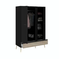 Kledingkast Hardy 135cm Met 3 Deuren - Zwart/eik 25 Kledingkast Hardy 135cm Met 3 Deuren - Zwart/eik -Collectie Slaapkamermeubels 3501 AR3P STYLE C 8316