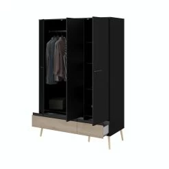 Kledingkast Hardy 135cm Met 3 Deuren - Zwart/eik 23 Kledingkast Hardy 135cm Met 3 Deuren - Zwart/eik -Collectie Slaapkamermeubels 3501 AR3P STYLE D 21bd