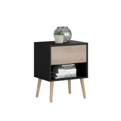 Nachtkastje Hardy 44cm 1 Lade - Zwart/eik 25 Nachtkastje Hardy 44cm 1 Lade - Zwart/eik -Collectie Slaapkamermeubels 3501 CH1T STYLE C dfec