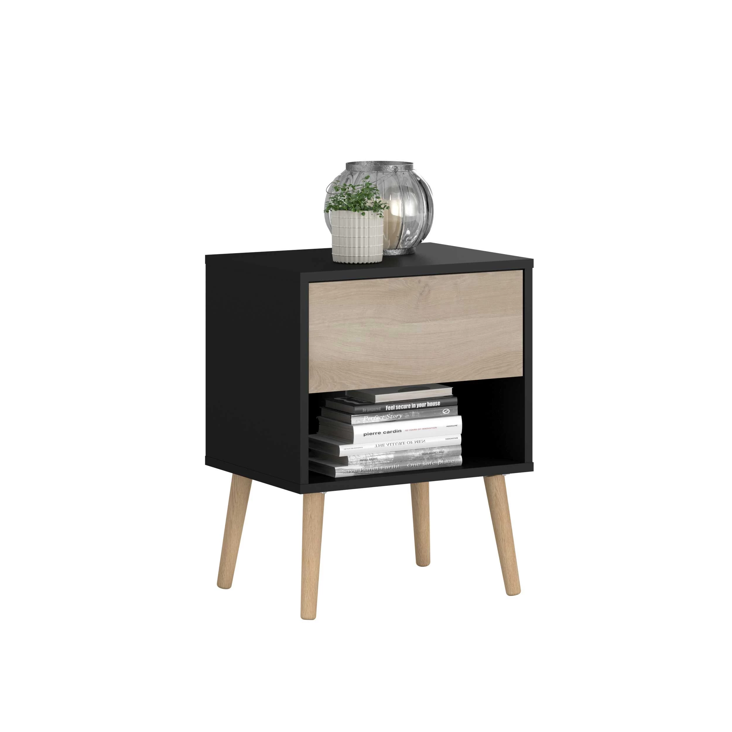 Nachtkastje Hardy 44cm 1 Lade - Zwart/eik 14 Nachtkastje Hardy 44cm 1 Lade - Zwart/eik - Afbeelding 12