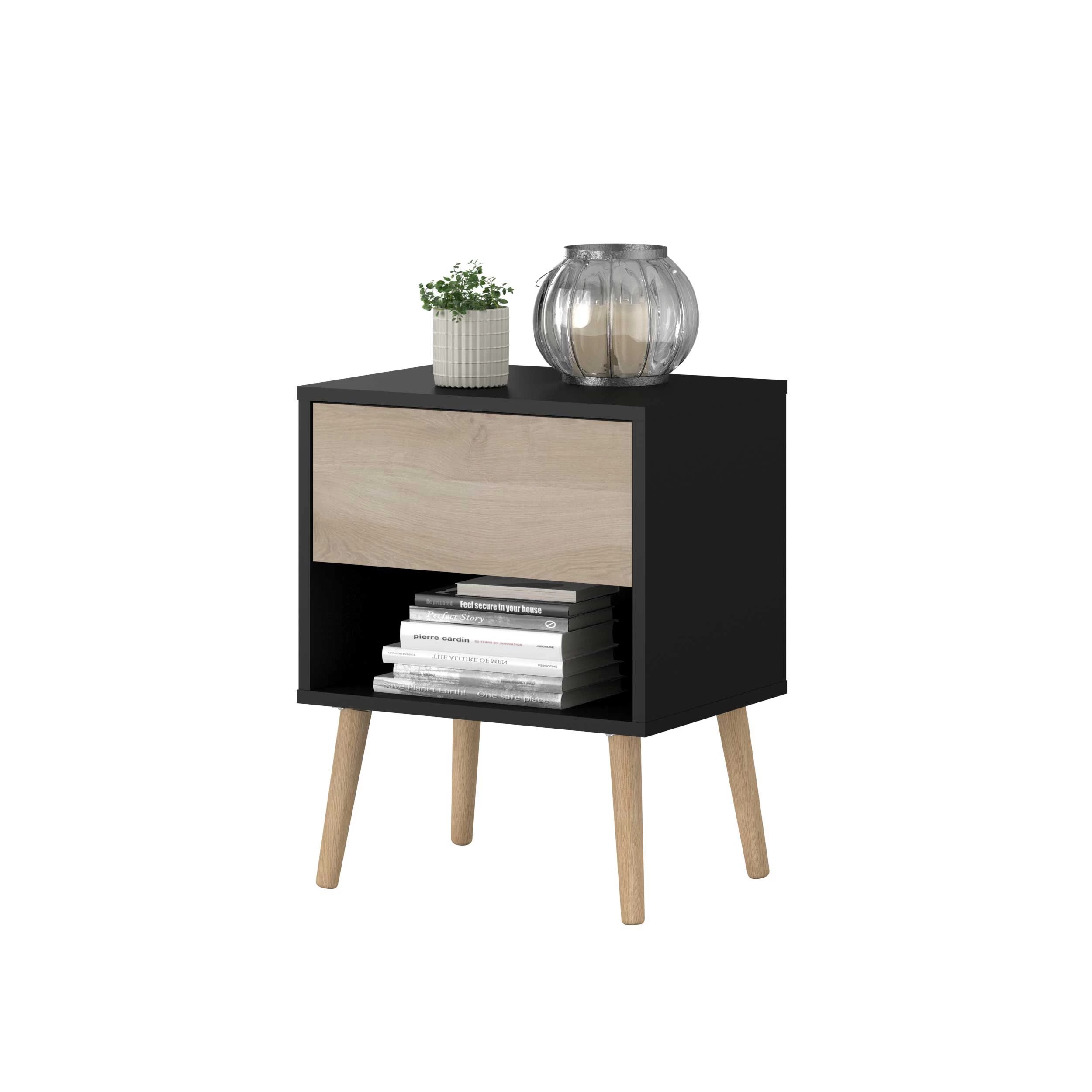 Nachtkastje Hardy 44cm 1 Lade - Zwart/eik 12 Nachtkastje Hardy 44cm 1 Lade - Zwart/eik - Afbeelding 10