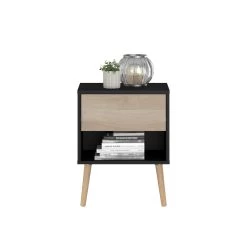 Nachtkastje Hardy 44cm 1 Lade - Zwart/eik 24 Nachtkastje Hardy 44cm 1 Lade - Zwart/eik -Collectie Slaapkamermeubels 3501 CH1T STYLE F 2330