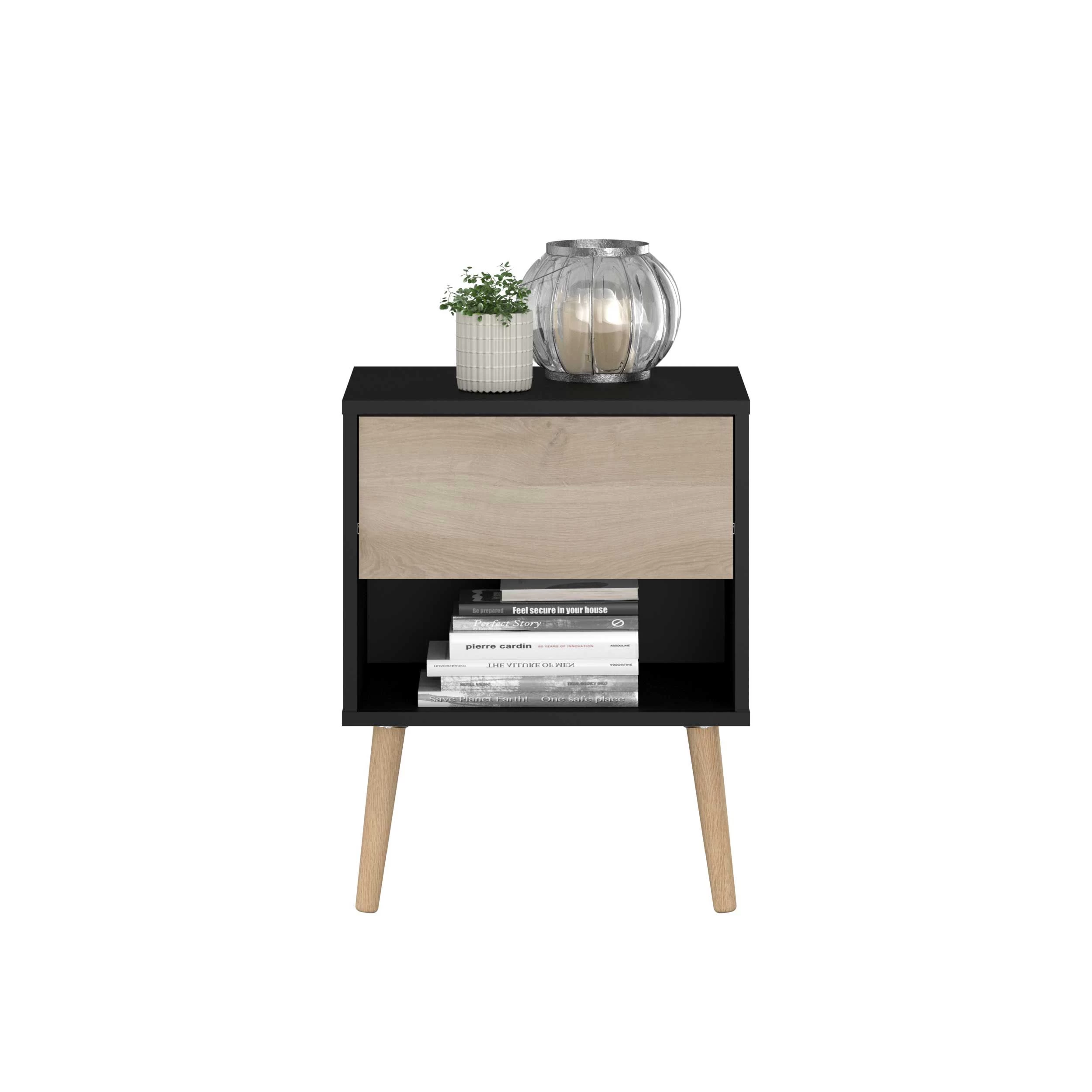 Nachtkastje Hardy 44cm 1 Lade - Zwart/eik 13 Nachtkastje Hardy 44cm 1 Lade - Zwart/eik - Afbeelding 11