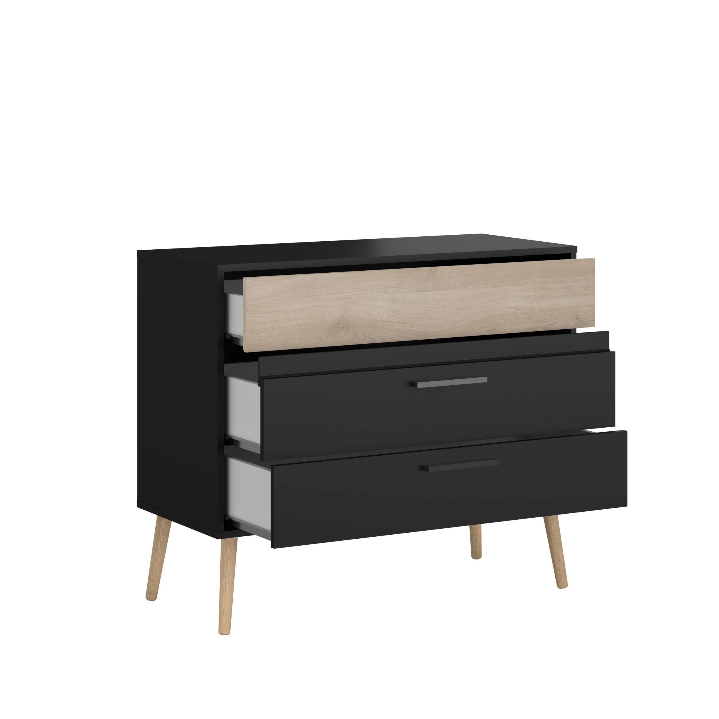 Ladekast Hardy 91cm Met 3 Lades - Zwart/eik 6 Ladekast Hardy 91cm Met 3 Lades - Zwart/eik - Afbeelding 4