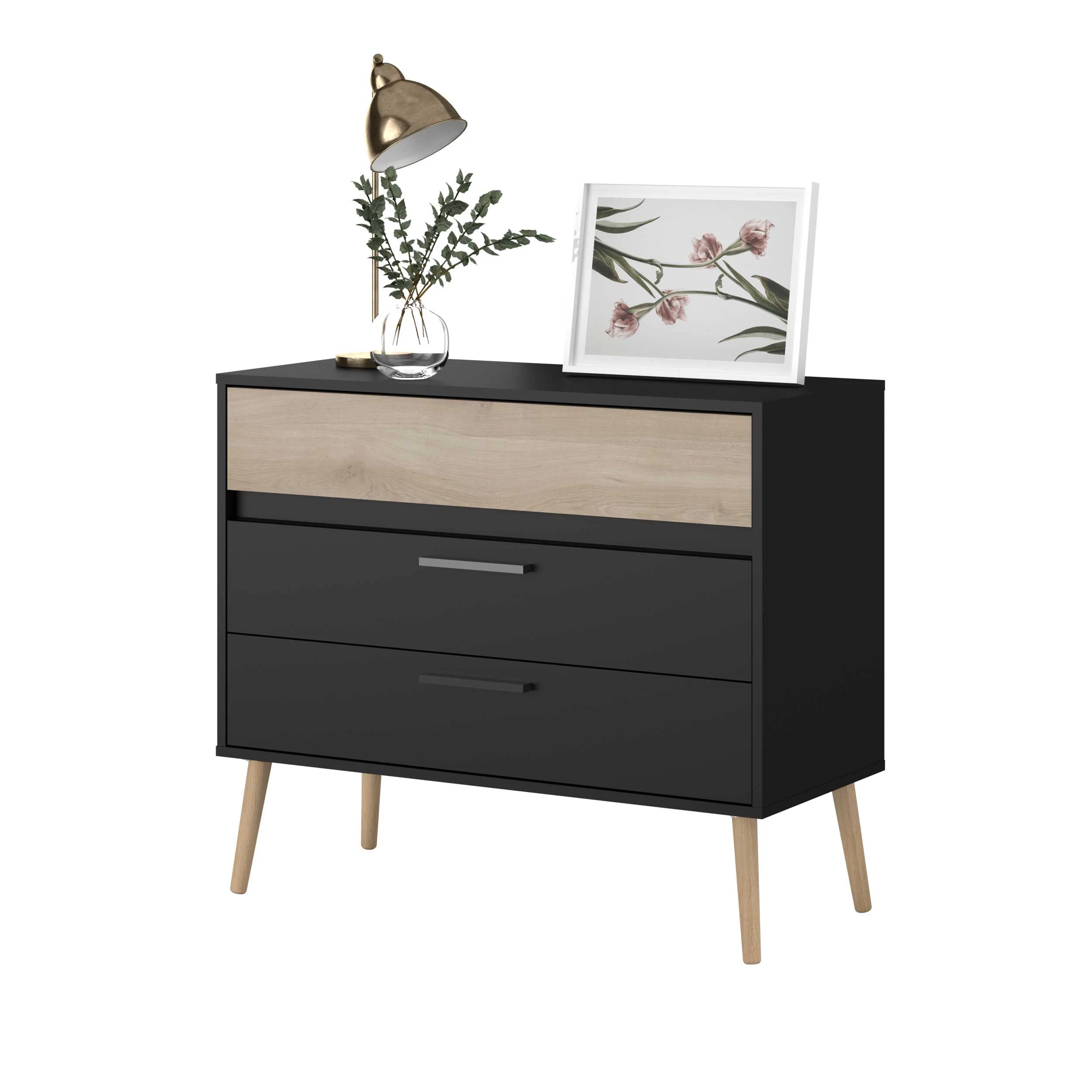 Ladekast Hardy 91cm Met 3 Lades - Zwart/eik 14 Ladekast Hardy 91cm Met 3 Lades - Zwart/eik - Afbeelding 12