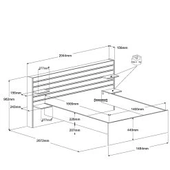 Tweepersoonsbed Tokio 140x190cm-eikdecor/wit 28 Tweepersoonsbed Tokio 140x190cm-eikdecor/wit -Collectie Slaapkamermeubels 3580l140 picto mm 3a5f