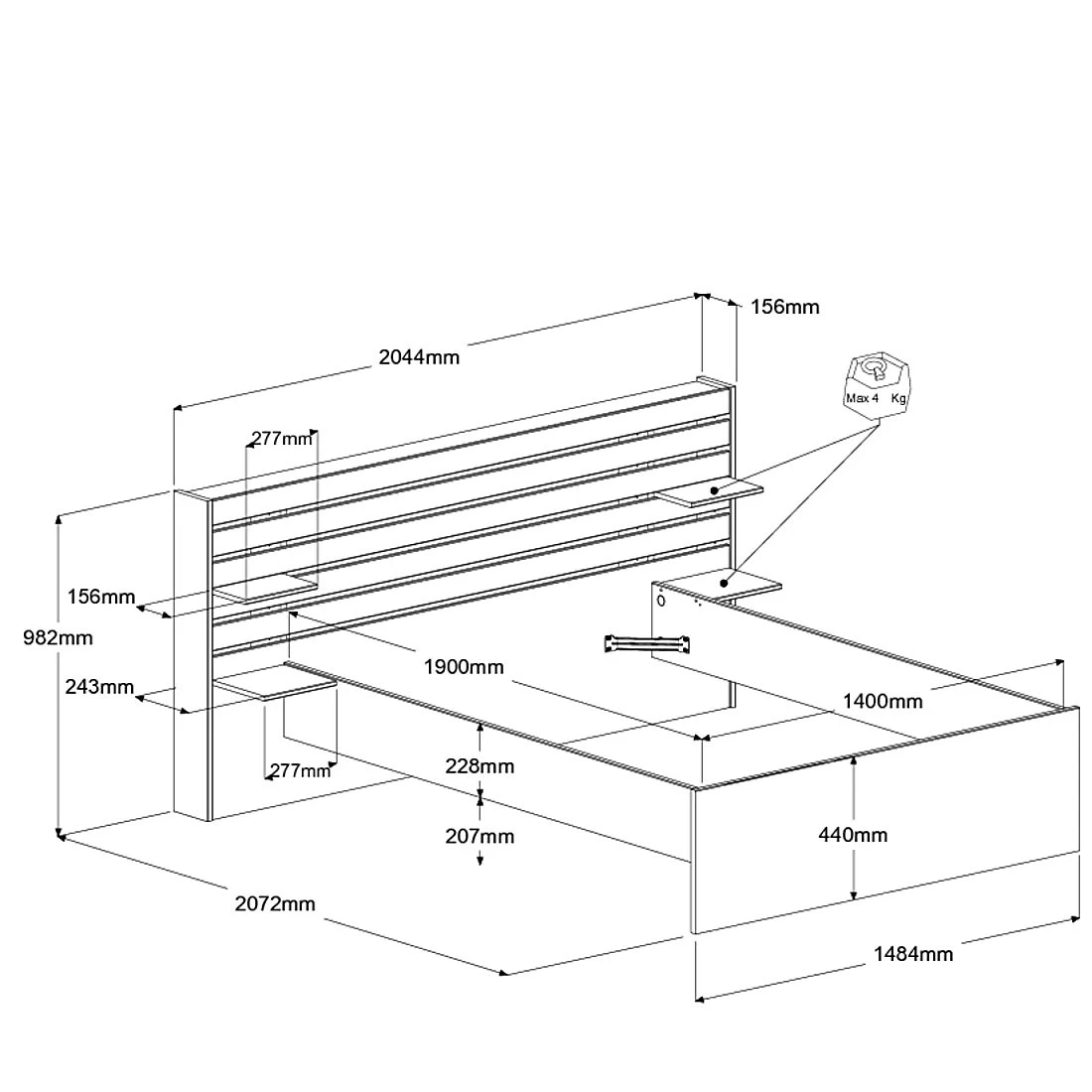 Tweepersoonsbed Tokio 140x190cm-eikdecor/wit 4 Tweepersoonsbed Tokio 140x190cm-eikdecor/wit - Afbeelding 2