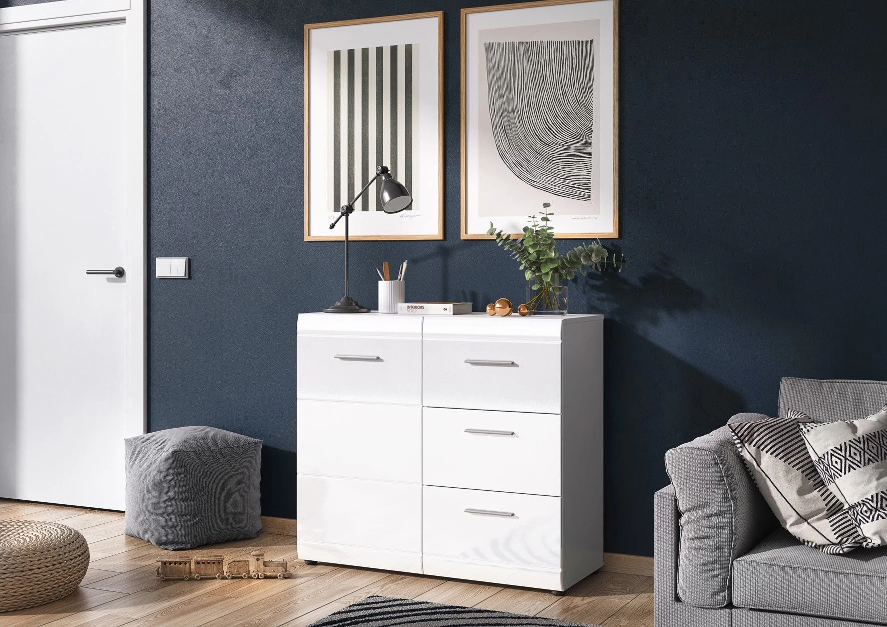 Commode Allan 96cm Met 3 Lades & 1 Deur - Wit 5 Commode Allan 96cm Met 3 Lades & 1 Deur - Wit - Afbeelding 3