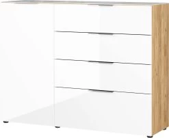 Dressoir Dudek 134cm Met 4 Lades & 1 Deur - Wit/eik -Collectie Slaapkamermeubels 3697 242 pe c cut e615