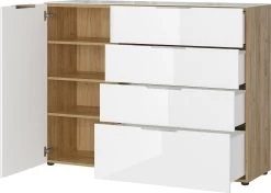 Dressoir Dudek 134cm Met 4 Lades & 1 Deur - Wit/eik -Collectie Slaapkamermeubels 3697 242 pe open a cut e687
