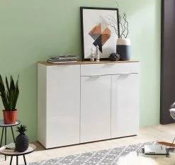 Dressoir Ceras 134cm Met 3 Deuren & 1 Lade - Wit/eik