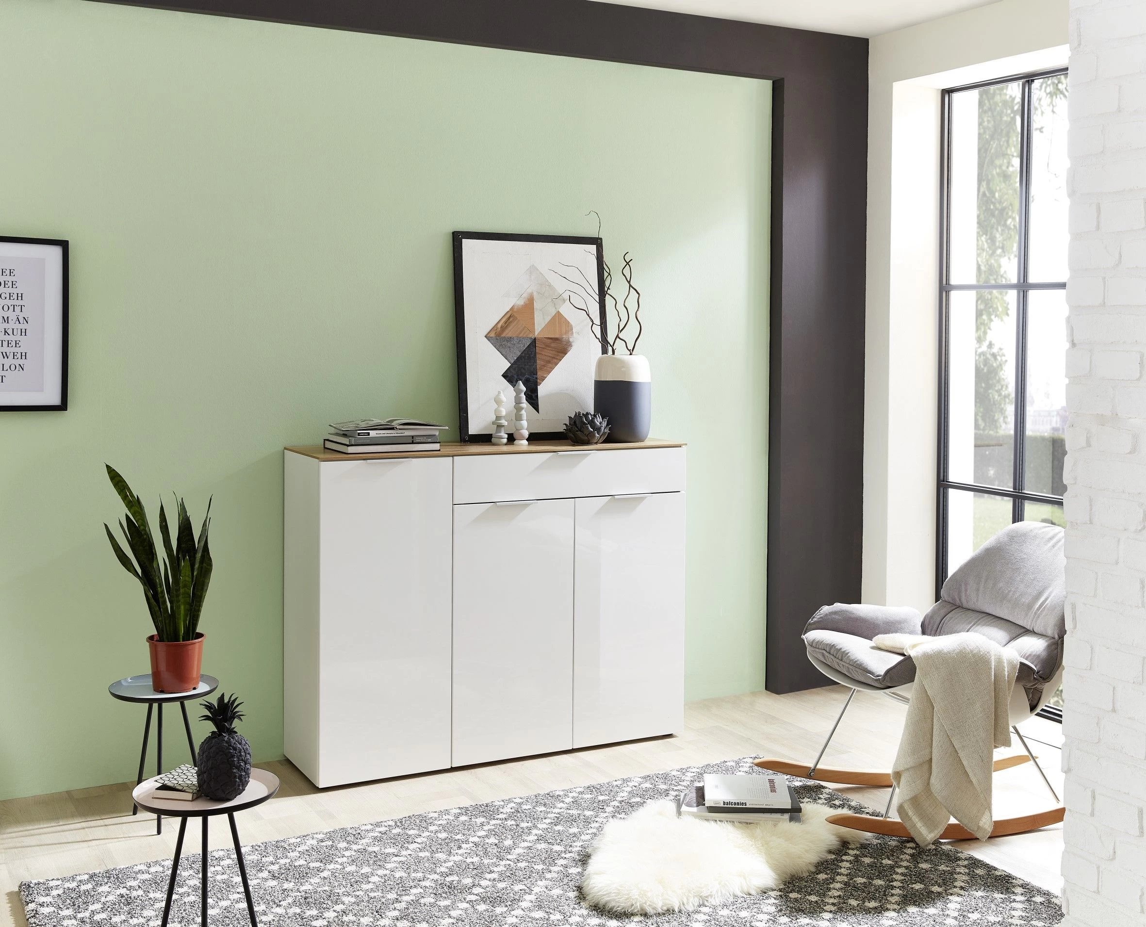 Dressoir Ceras 134cm Met 3 Deuren & 1 Lade - Wit/eik 4 Dressoir Ceras 134cm Met 3 Deuren & 1 Lade - Wit/eik - Afbeelding 2