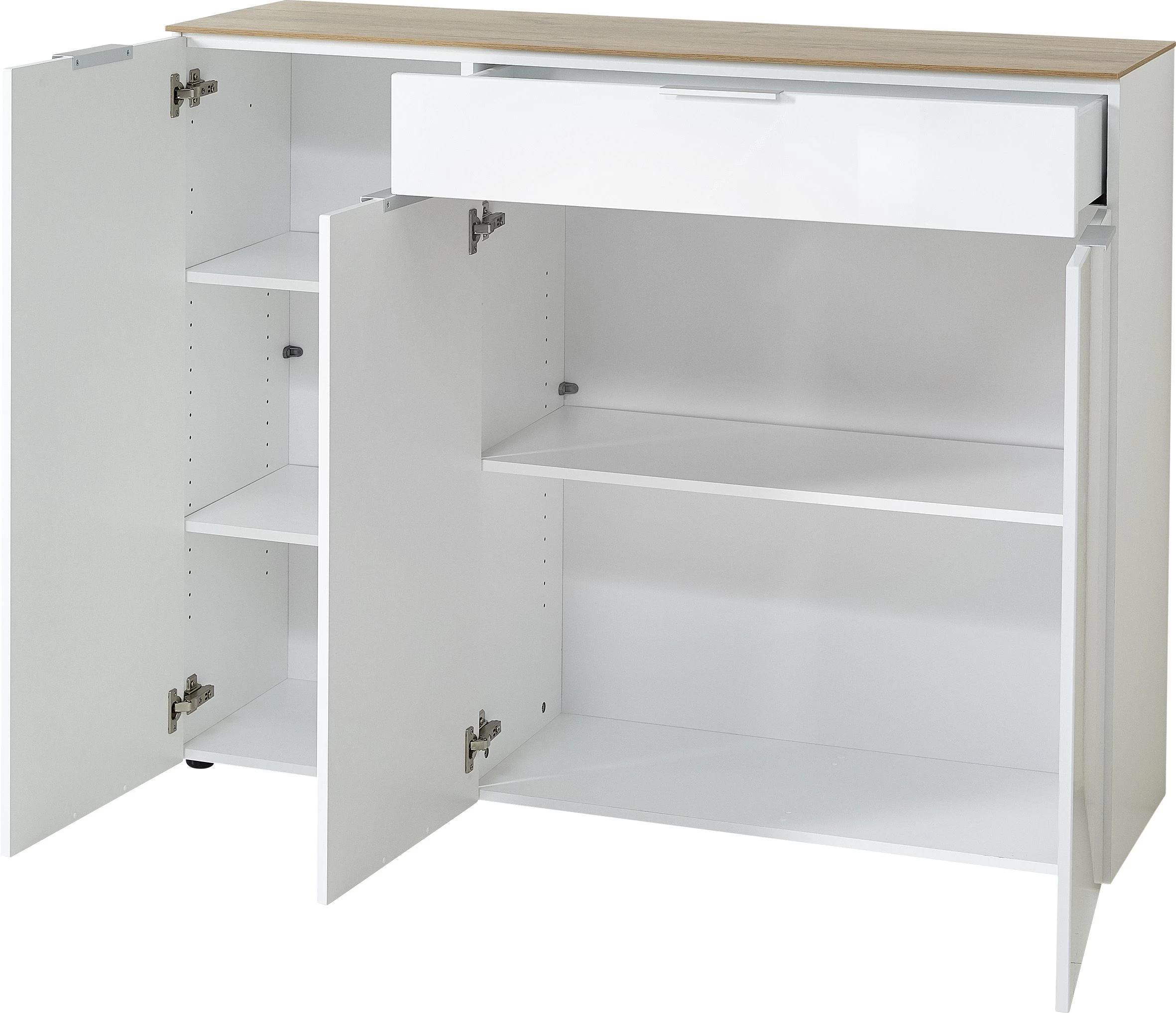 Dressoir Ceras 134cm Met 3 Deuren & 1 Lade - Wit/eik 7 Dressoir Ceras 134cm Met 3 Deuren & 1 Lade - Wit/eik - Afbeelding 5