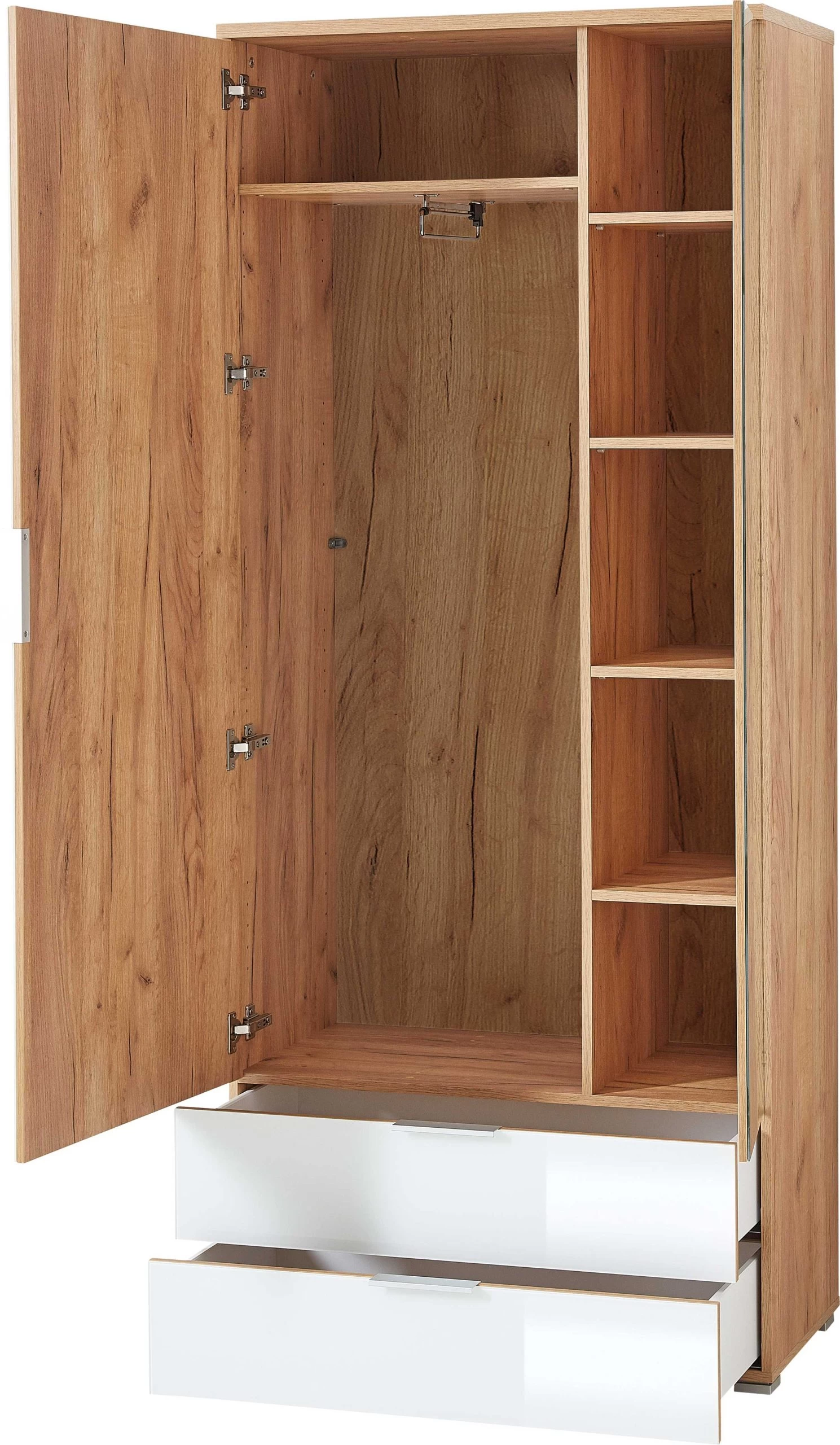 Garderobekast Tille 84cm Met 2 Deuren & 2 Lades - Wit/eik 8 Garderobekast Tille 84cm Met 2 Deuren & 2 Lades - Wit/eik - Afbeelding 6