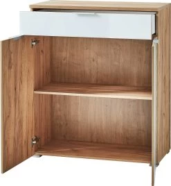 Commode Tille 89cm Met 2 Deuren & 1 Lade - Wit/eik -Collectie Slaapkamermeubels 3981 242 pe open a cut 850d