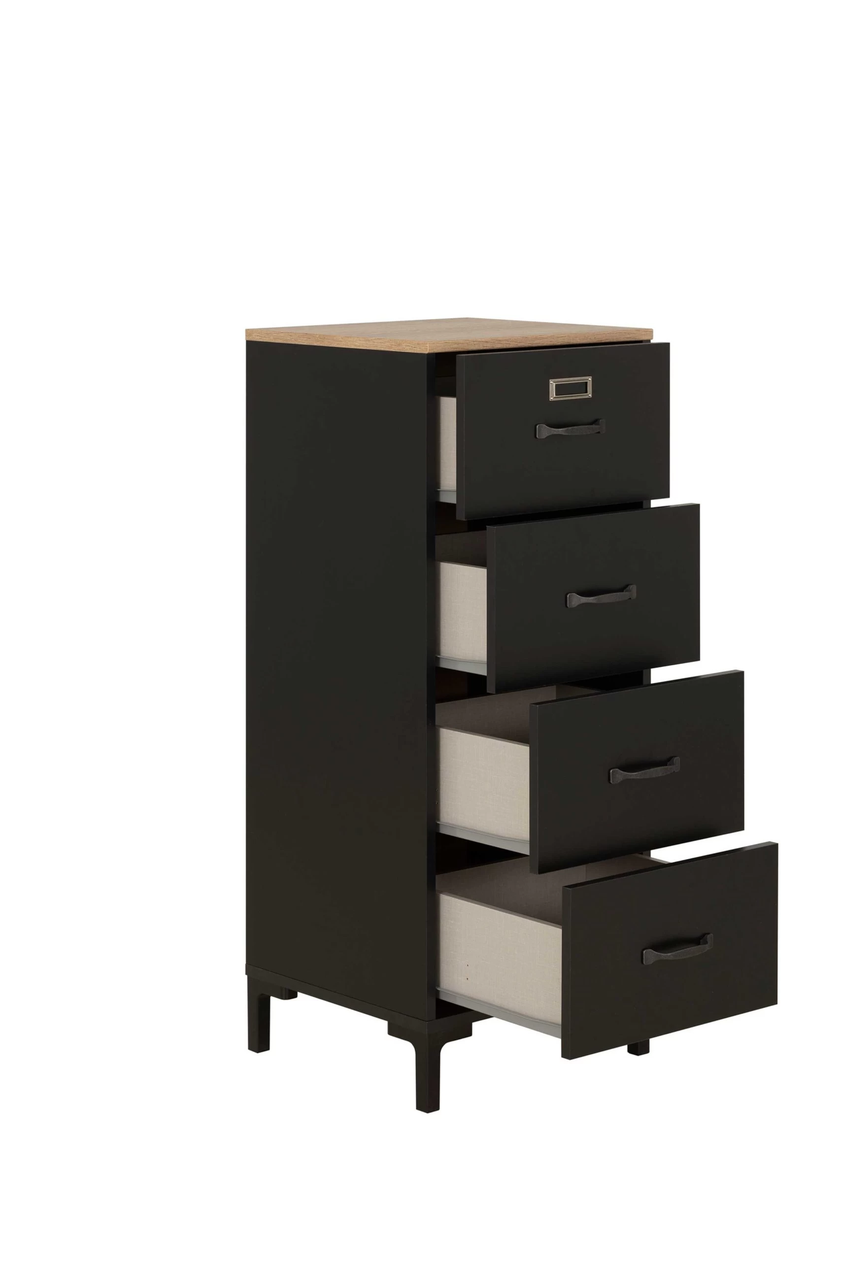 Ladekast Manno 4 Lades - Zwart/Helvezia Eik 4 Ladekast Manno 4 Lades - Zwart/Helvezia Eik - Afbeelding 2