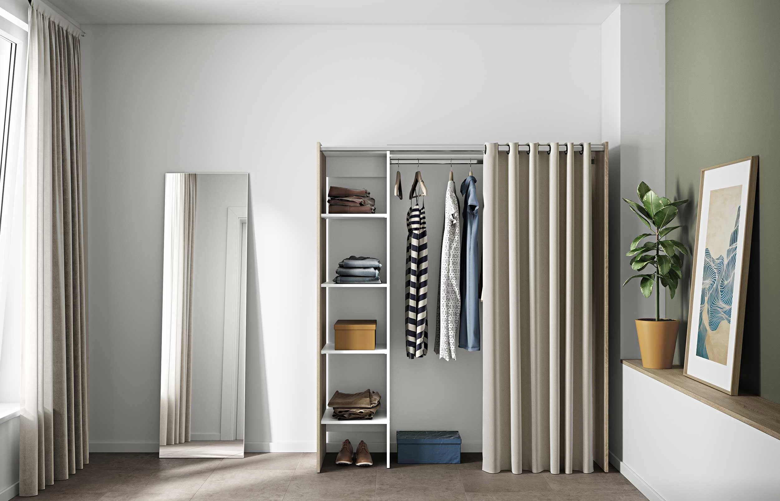 Kledingkast Spike 123/160cm Met Gordijn - Eik/ecru 10 Kledingkast Spike 123/160cm Met Gordijn - Eik/ecru - Afbeelding 8