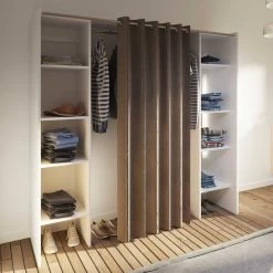 Kledingkast Spike 112/185cm Met Gordijn - Wit/taupe