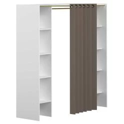 Kledingkast Spike 112/185cm Met Gordijn - Wit/taupe -Collectie Slaapkamermeubels 4021X2191R00 Tom 2 Columns white and taupe curtain 2 252e