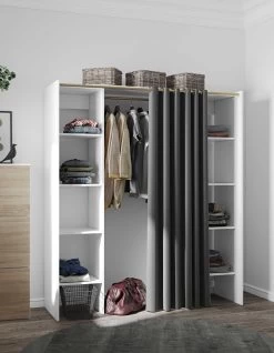 Kledingkast Spike 112/185cm Met Gordijn - Wit/grijs 18 Kledingkast Spike 112/185cm Met Gordijn - Wit/grijs -Collectie Slaapkamermeubels 4021X2193R00 Tom 2 Columns white with dark grey curtain 1 a38c